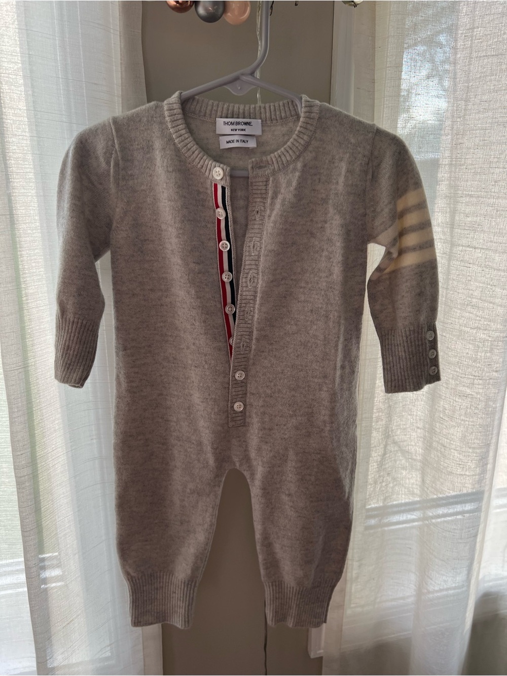 Thom Browne Wool Cashmere 4-bar Baby Onesie 9M